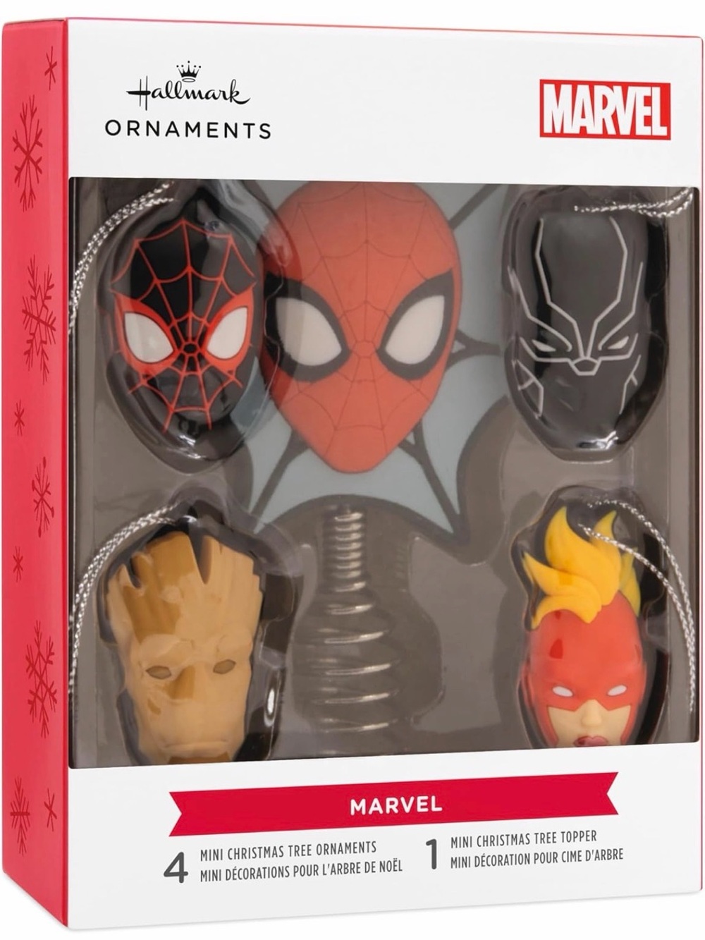 Hallmark Marvel 5" Miniature Tree Topper & Mini Ornaments, Set of 5 Shatterproof